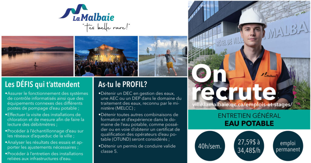 op eaux potables pub 202508 ville de la malbaie 1024x538 Emplois disponibles
