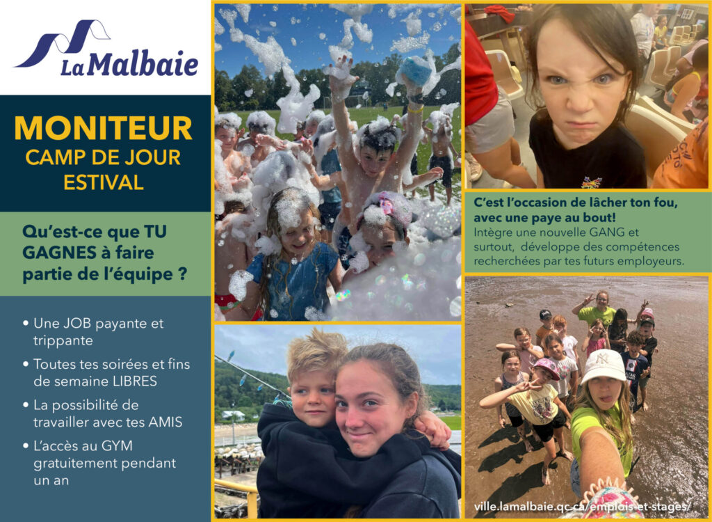 moniteurs ete2026 pub ville de la malbaie 1024x750 Emplois étudiants